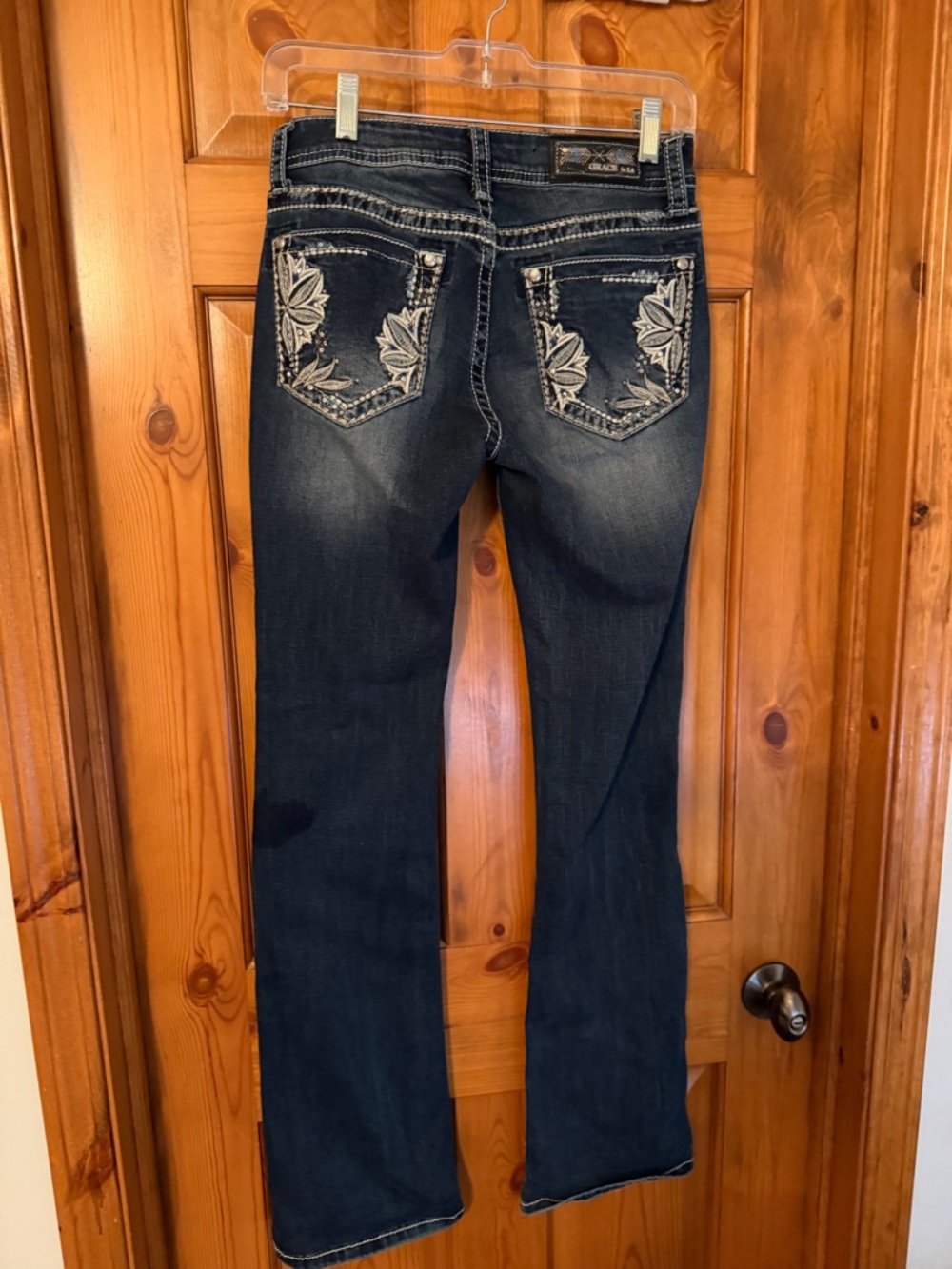 Grace in LA Dark Blue Bootcut Jeans with Embroidered Pockets